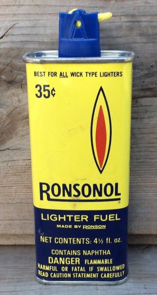 Vintage Ronsonol Lighter Fuel Tin Can 35 Cents 4 1/2 Fl Oz Empty