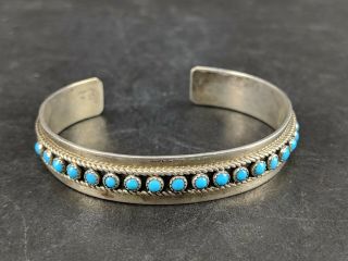Vintage Navajo Patrick Yazzie Sterling Silver Turquoise Bead Bangle Bracelet