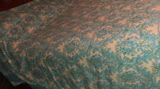 Vintage Twin/full Bed Cover Spread Turquoise/white With Fringe Trim