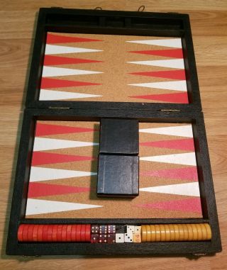 Vintage Crisloid Bakelite Catalin Backgammon Set Red & Butterscotch Swirl Dice