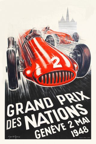 Vintage Swiss Grand Prix Des Nations Poster 1948 Motor Racing Geneva Motor Race