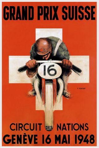 Vintage 1940s Motorcycling Poster Grande Prix Suisse Genève Circuit Des Nations