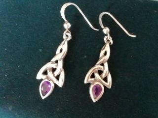 Vintage Jewellery 925 Silver And Purple Earrings For Pierced Ears Signed Sg
