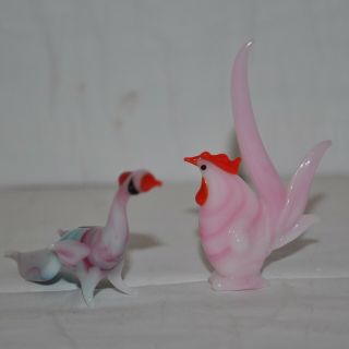 Vintage Murano Glass Milky Colours Peacock & Chicken