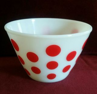 Vintage Fire King Red Polka Dot Milk Glass 6.  5 " Nesting Mixing Bowl