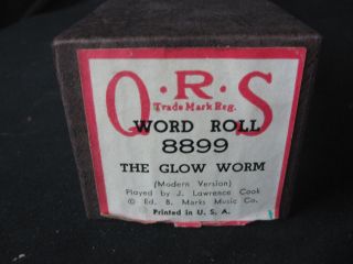 Qrs - Vintage Piano Roll Glow Worm 8899 Modern Version - Cook - Euc Brown Box