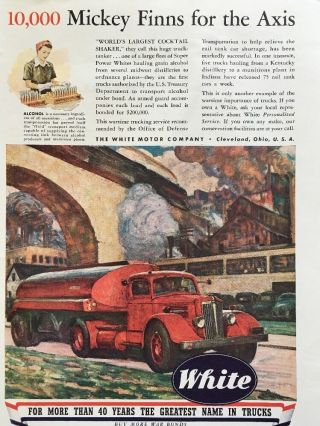 Vintage 1944 Mickey Finn For The Axis World War Ii White Motor Truck Ad Wwii