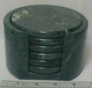 Vintage Green Marble Stone And Cork Coaster Set Of 6 With Holder