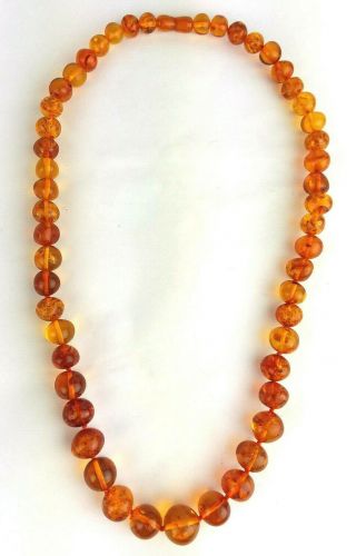 Vtg Chunky Lucite Faux Honey Amber Graduated Round Bead Necklace 26.  25 Inch Long