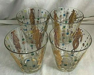 Vintage Culver set of 4 “Mardi Gras” 4  Bar Glasses Gold Harlequin Jester 2