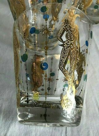 Vintage Culver set of 4 “Mardi Gras” 4  Bar Glasses Gold Harlequin Jester 3