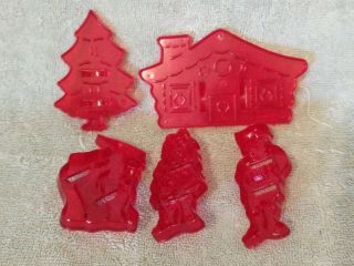 Vtg Hrm Hansel & Gretyl Red Plastic Cookie Cutters Set Of 5 Pat Pend Usa