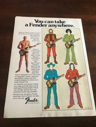 1978 Vintage 8x11 Print Ad For You Can Take A Fender Guitar Anywhere Rock,  Soul,