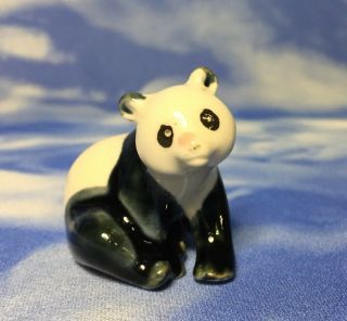Htf Adorable Vintage 1 " Mudman Clay Pottery Sitting Panda Bear Figurine 7 China
