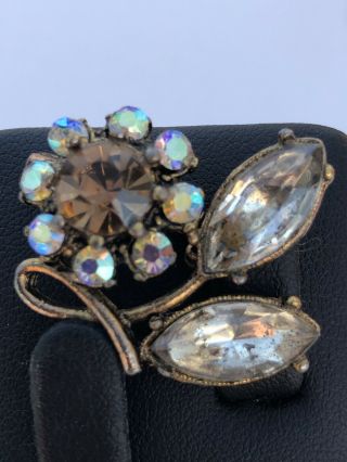 Vintage Jewelry Aurora Borealis Rhinestone Flower Brooch Pin