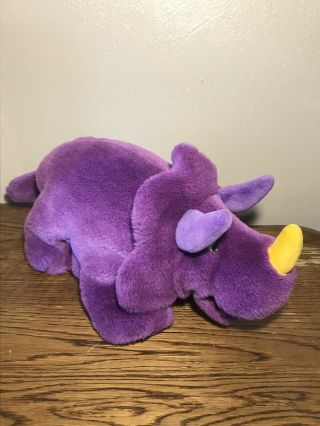 Vtg Gund Dinosaur 15” Hand Puppet Monster Purple Plush Toy 1993 Triceratops