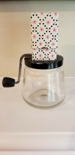 Vintage Androck Nut Grinder Chopper Tin Litho & Glass Jar