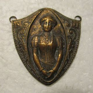 Vintage Art Nouveau Brass Stamping,  Renaissance French Girl,  Jewelry Component
