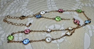 Vintage Pastel Multi Colored Crystal Bezel Necklace Gold Tone Unsigned Austrian? 5