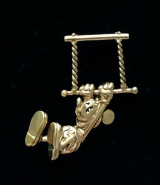 Vtg Disney Gold Tone Dangling Mickey Mouse Brooch Signed 2 " M001