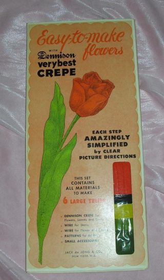 Fab Nos Vtg 1954 Dennison Crepe Paper Flowers Kit - 6 Lg Tulips -