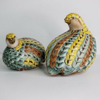 Vintage Toyo Hand Painted Quails Ceramic Figurines Textured Hen