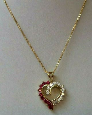 Vintage Signed 925 Sterling Silver Vermeil Semi Precious Heart 16 Necklace 2270v