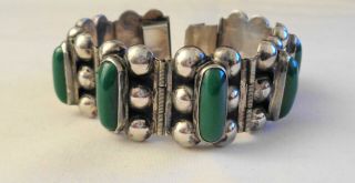 Vintage Mexico Sterling Silver & Green Stone Cabochons Bracelet 36 grams 2