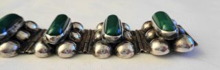 Vintage Mexico Sterling Silver & Green Stone Cabochons Bracelet 36 grams 5
