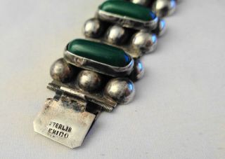 Vintage Mexico Sterling Silver & Green Stone Cabochons Bracelet 36 grams 6