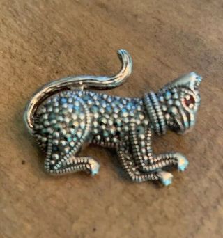 Vintage Sterling Silver Marcasite Cat Kitty Pin Brooch