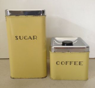 Set Of 2 Vintage Garner Ware Aluminum Coffee Sugar Yellow Tin Kitchen Canisters