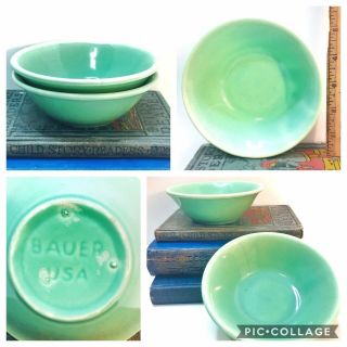 2 Vintage Bauer California Pottery - 5 1/4 " Fruit Bowls - La Linda - Green
