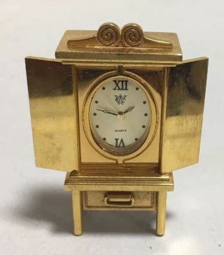 Vintage Mz Berger Miniature Clock In Brass Tone Case