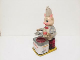 Vintage Yonezawa Battery Operated Piggy Chef Tin Litho Toy