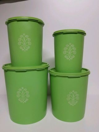 Vintage Tupperware Servalier Canister Set Apple Green 4 Stackable Containers