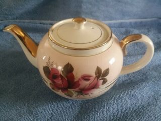 Lovely Vintage Sadler England Pale Pink Teapot Roses Heavy Gold Numbered