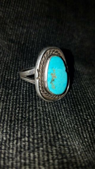Vintage Navajo Turquoise And Sterling Silver Ring Sz 9