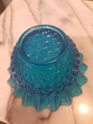 Vintage Turquoise Blue Glass Ruffled Edge Bowl Candy Dish Star Pattern 3