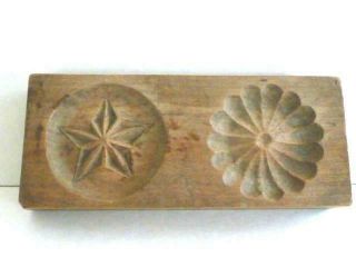 Vintage Hand Carved Wooden Double Butter Pat Mold Stamp Press