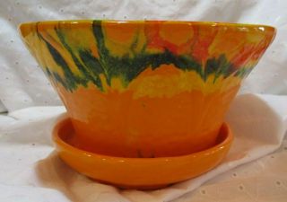 Vintage Bright Orange Yellow Drip Planter Cal Orig California Pottery Usa 1960s