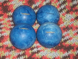 4 Vintage Paramount Candle Pin Bowling Balls - Blue & White Swirls - WITH CASE 2