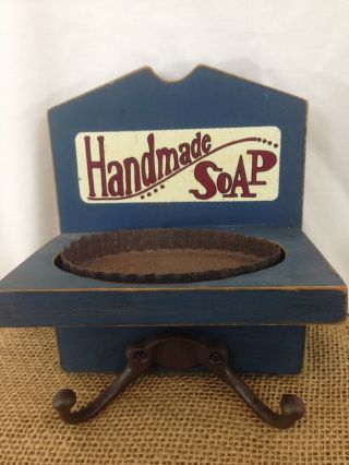 Vtg Hand Made Wood Handmade Soap Bathroom Home Cast Iron Hook Towel Robe Hanger