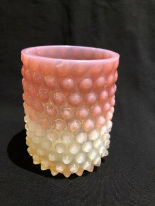Vintage Pink And White Opalescent Art Glass Hobnail Tumbler