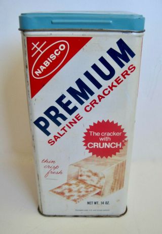 Vintage 1969 Nabisco Premium Saltine Crackers Tin Canister With Lid Advertising