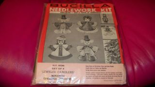 Vintage Bucilla Needlework Kit 1536 - " Jeweled Carolers " Christmas Ornaments