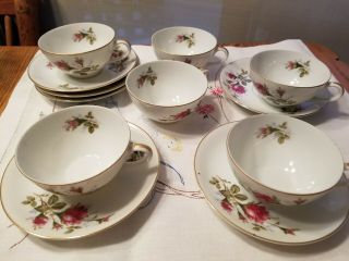 6 Vintage Moss Rose Sango Cups And Saucers,  6 Cups -