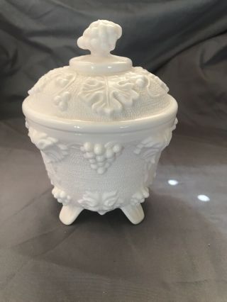 Vintage Light Pink Milk Glass Footed Candy Dish With Grape Design
