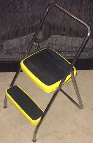 Vintage Cosco Folding Two Step Stool /ladder Yellow Metal