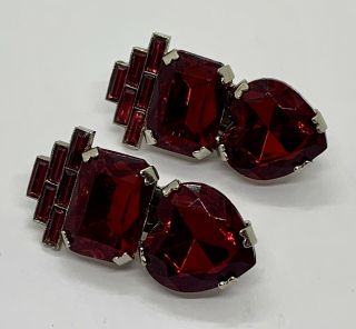 Vintage Signed Zoe Coste French Red Clip On Earrings